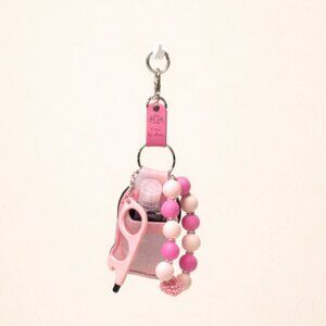 Pink Sanitizer Keychain Set – No‑Touch Tool & Adjustable Handmade Bracelet – 7"